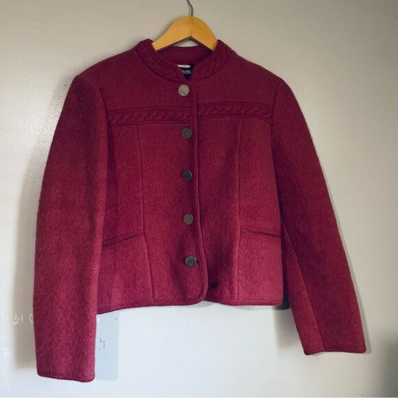 Vintage fuchsia Wool Alpine Tyrol Jacket Boos Austrian Style Silver Buttons‎ 38 - Picture 1 of 8